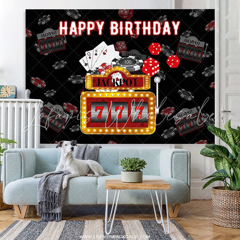 Lofaris Black JackPot 777 Happy Birthday Party Backdrop Banner