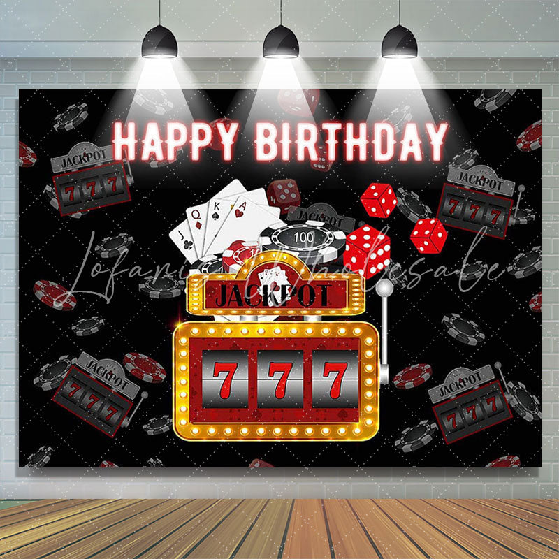 Lofaris Black JackPot 777 Happy Birthday Party Backdrop Banner