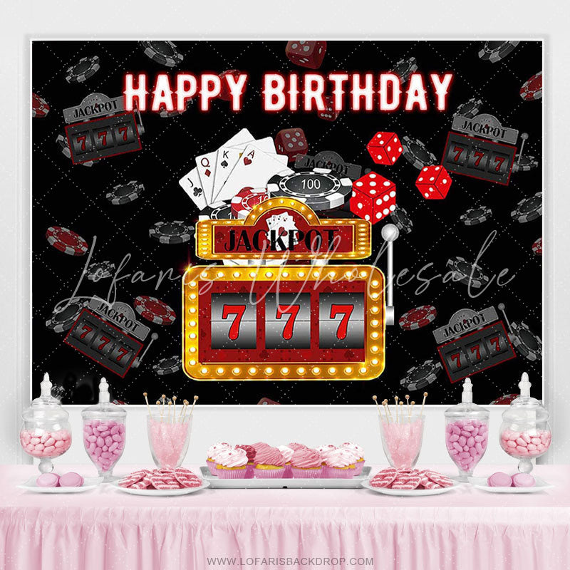 Lofaris Black JackPot 777 Happy Birthday Party Backdrop Banner