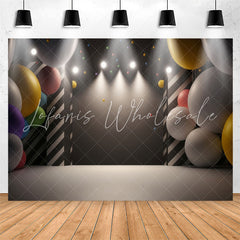 Lofaris Black Light Balloons Gray Happy Birthday Backdrop