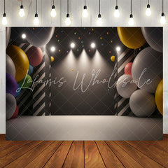 Lofaris Black Light Balloons Gray Happy Birthday Backdrop