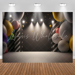 Lofaris Black Light Balloons Gray Happy Birthday Backdrop