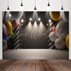 Lofaris Black Light Balloons Gray Happy Birthday Backdrop