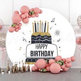 Lofaris Black Line Gold Glitter Cake Round Birthday Backdrop