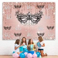 Lofaris Black Mask Pink Diamonds Glitter 16th Birthday Backdrop