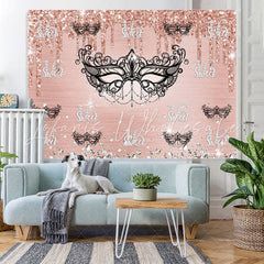 Lofaris Black Mask Pink Diamonds Glitter 16th Birthday Backdrop