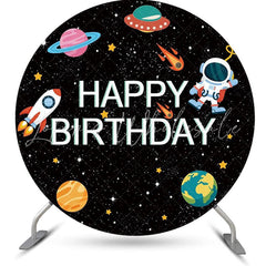 Lofaris Black Outer Space Planet Rocket Round Party Backdrop