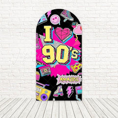 Black Pink I Love 90s Arch Backdrop For Retro-Themed Celebrations