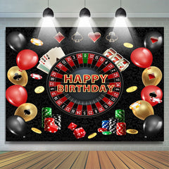 Lofaris Black Poker Casino Balloons Happy Birthday Backdrop