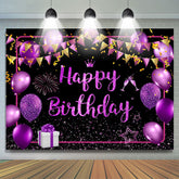 Lofaris Black Purple Gold Balloons Sparkle Birthday Backdrop