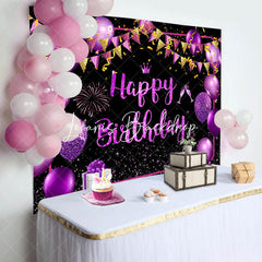 Lofaris Black Purple Gold Balloons Sparkle Birthday Backdrop