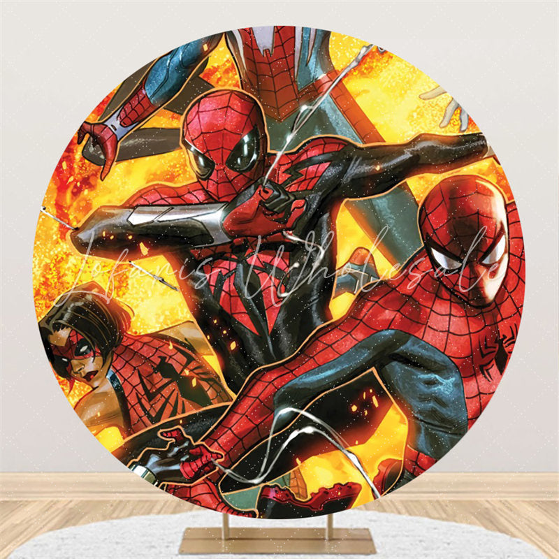 Lofaris Black Red Cartoon Super Hero Round birthday Backdrop