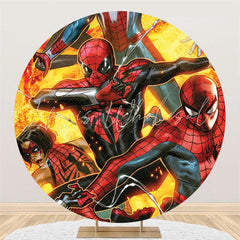 Lofaris Black Red Cartoon Super Hero Round birthday Backdrop