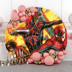 Lofaris Black Red Cartoon Super Hero Round birthday Backdrop