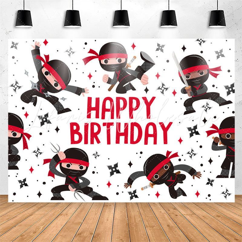 Lofaris Black Red Kit Warrior Boy Happy Birthday Backdrop
