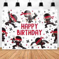 Lofaris Black Red Kit Warrior Boy Happy Birthday Backdrop