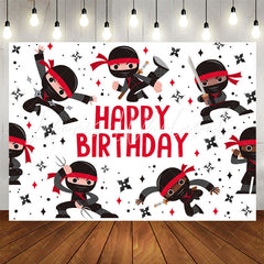 Lofaris Black Red Kit Warrior Boy Happy Birthday Backdrop