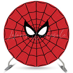 Lofaris Black Red Round Cartoon Spider Birthday Backdrop