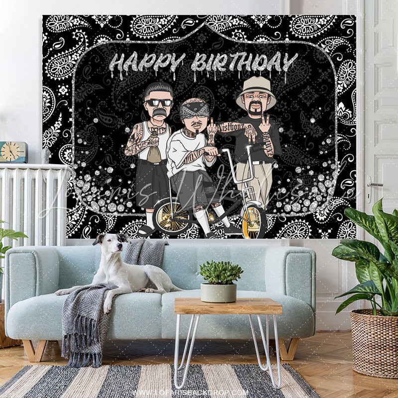 Lofaris Black Rock Cool Guy Theme Happy Birthday Backdrop