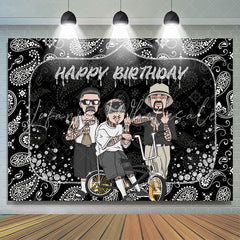 Lofaris Black Rock Cool Guy Theme Happy Birthday Backdrop