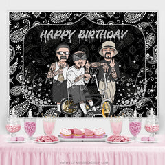 Lofaris Black Rock Cool Guy Theme Happy Birthday Backdrop