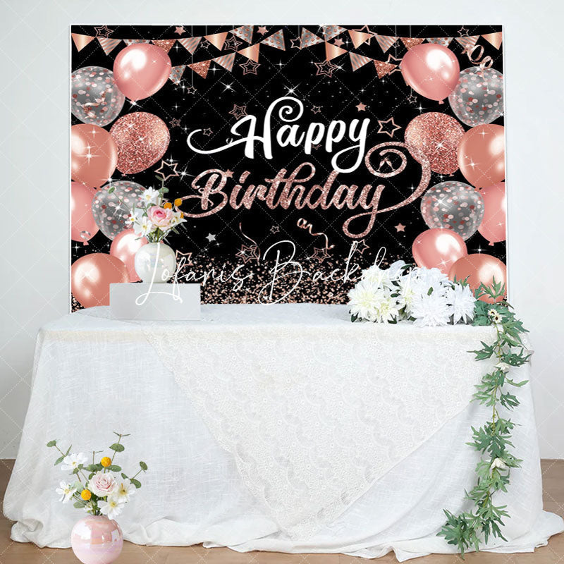 Lofaris Black Rose Gold Balloons Sparkle Birthday Backdrop