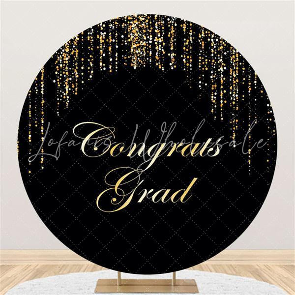 Lofaris Black Round Glitter Gloden Lines Congrategrad Backdrop