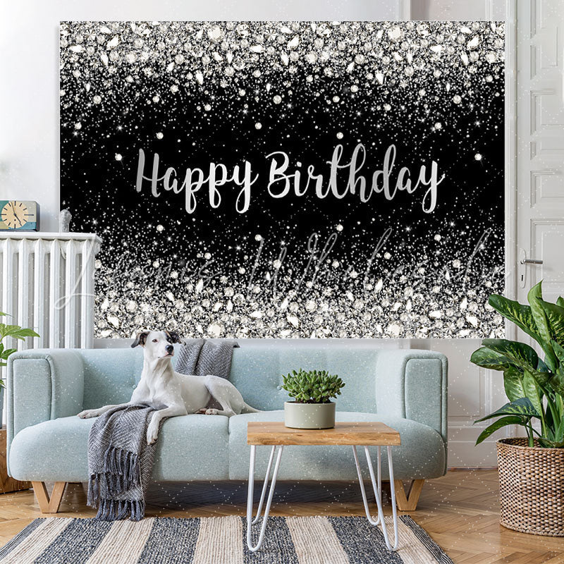 Lofaris Black Silver Bokeh Diamond Glitter Birthday Backdrop