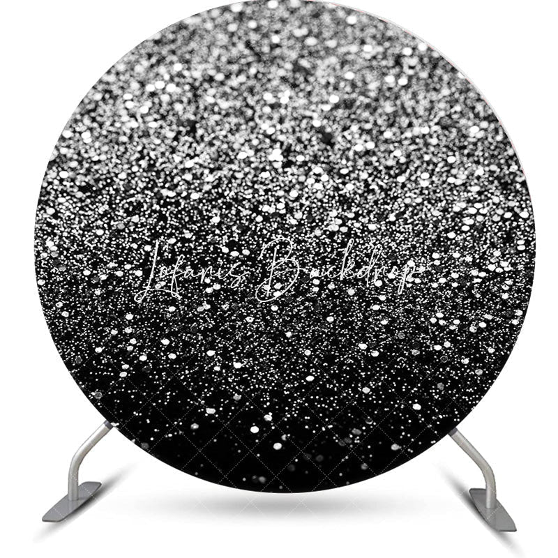 Lofaris Black Silver Glitter Round Happy Birthday Backdrop