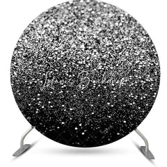 Lofaris Black Silver Glitter Round Happy Birthday Backdrop