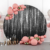 Lofaris Black Silver Glitter Stripes Round Birthday Backdrop