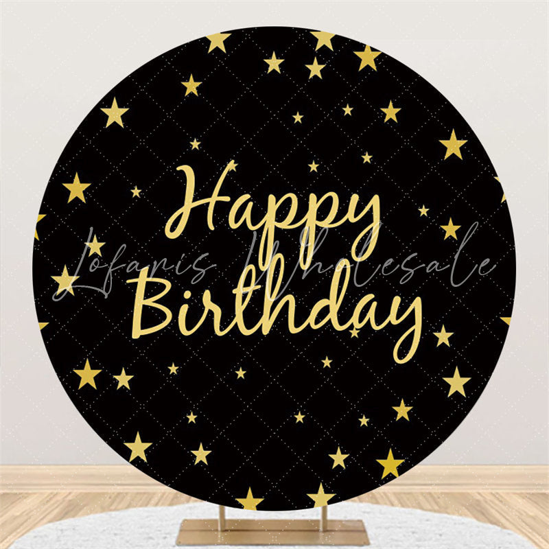 Lofaris Black Sky With Golden Star Round Birthday Backdrop