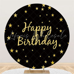 Lofaris Black Sky With Golden Star Round Birthday Backdrop