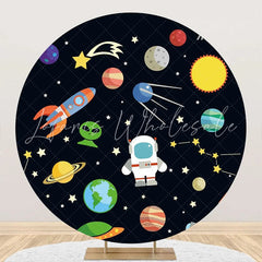Lofaris Black Stars Astronaut Galaxy Round Birthday Backdrop