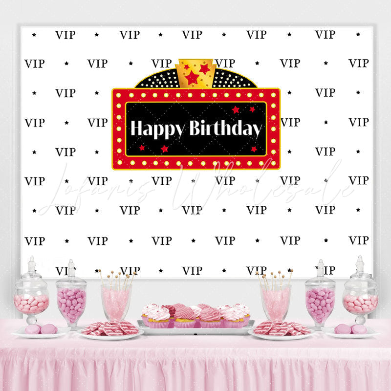 Lofaris Black Vip And Five-pointed Star Happy Birthday Backdrop