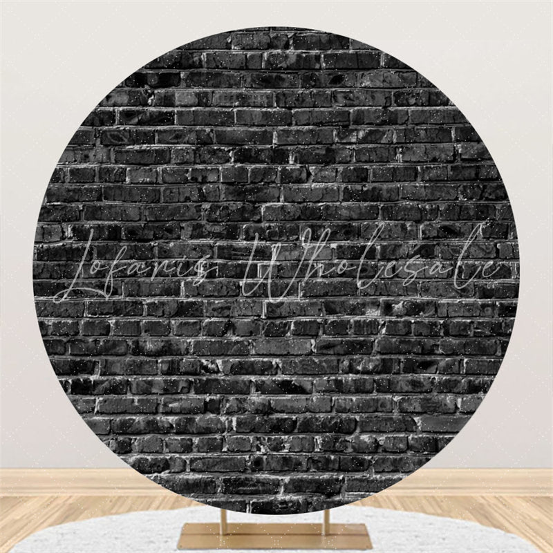 Lofaris Black Wall Brick Theme Circle Happy Birthday Backdrop