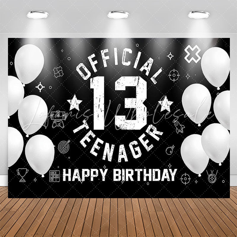 Lofaris Black White Balloon Teenager 13th Birthday Backdrop