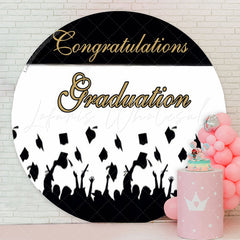 Lofaris Black White Congrats Grad Party Circle Backdrop
