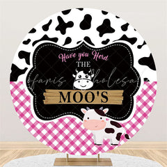 Lofaris Black White Cow Pink Lattice Birthday Round Backdrop