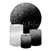 Black/White Glitter Themed Round Backdrop and Cylinders Kit