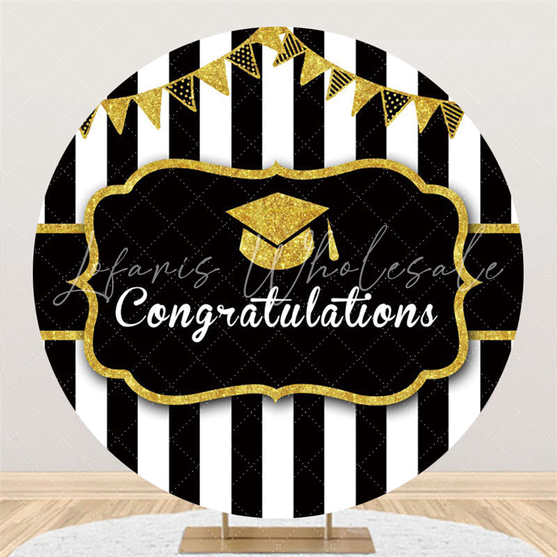 Lofaris Black White Glod Simple Congratulation Circle Backdrop