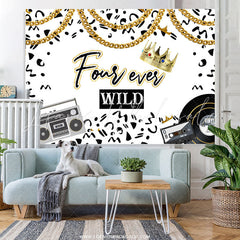 Lofaris Black White Gold Crown Forever Wild Birthday Backdrop