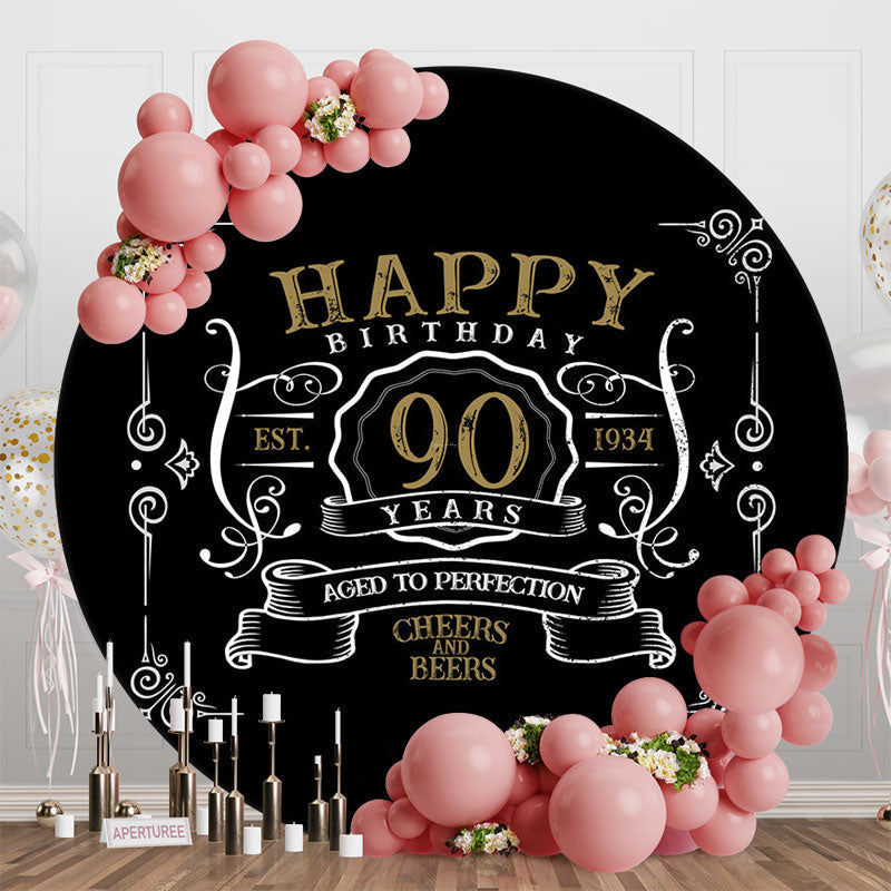 Lofaris Black White Gold Legend Round 90th Birthday Backdrop