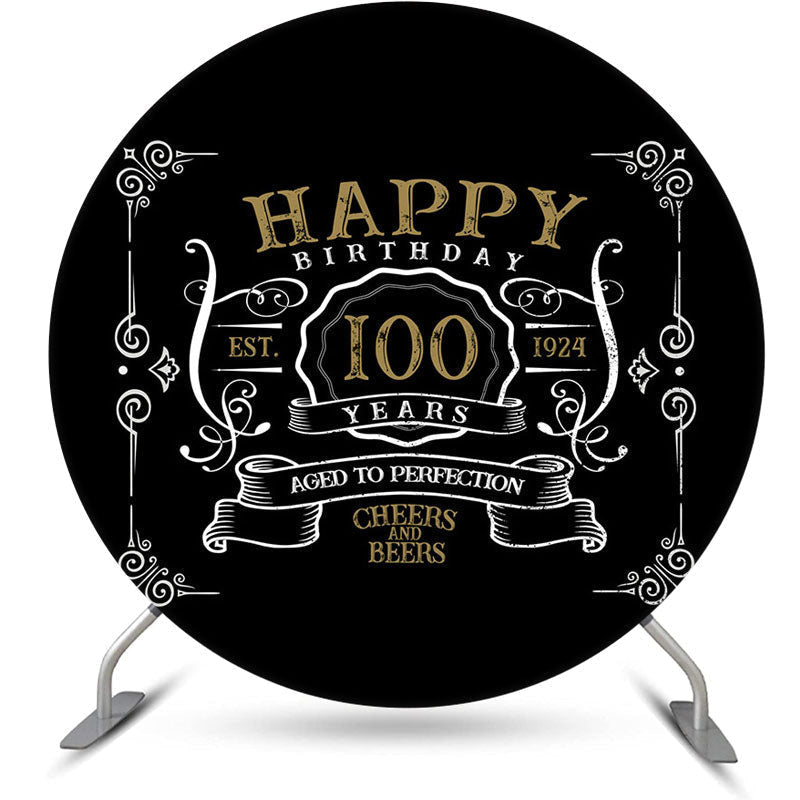 Lofaris Black White Gold Round 100th Birthday Party Backdrop