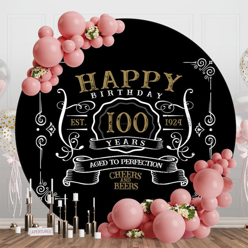 Lofaris Black White Gold Round 100th Birthday Party Backdrop