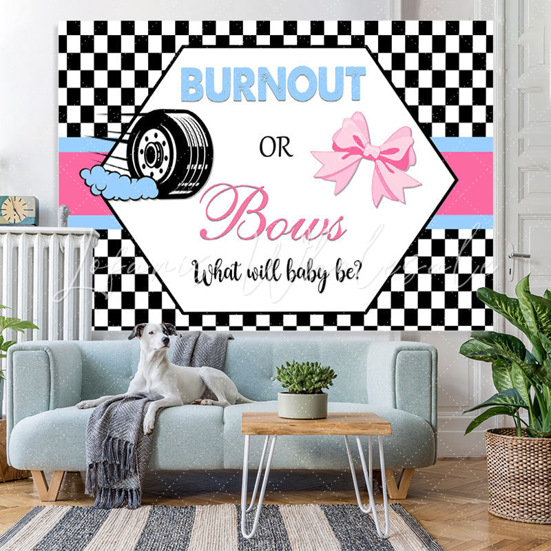 Lofaris Black White Grid Burnout Or Bows Backdrop for Baby Shower