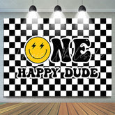 Lofaris Black White Plaid Smiling Face 1st Birthday Backdrop