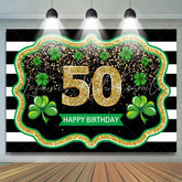 Lofaris Black White Stripes Clover 50th Birthday Backdrop