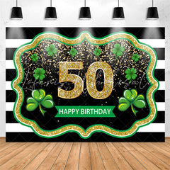 Lofaris Black White Stripes Clover 50th Birthday Backdrop