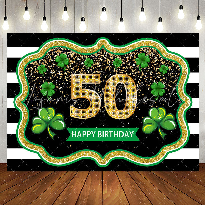 Lofaris Black White Stripes Clover 50th Birthday Backdrop
